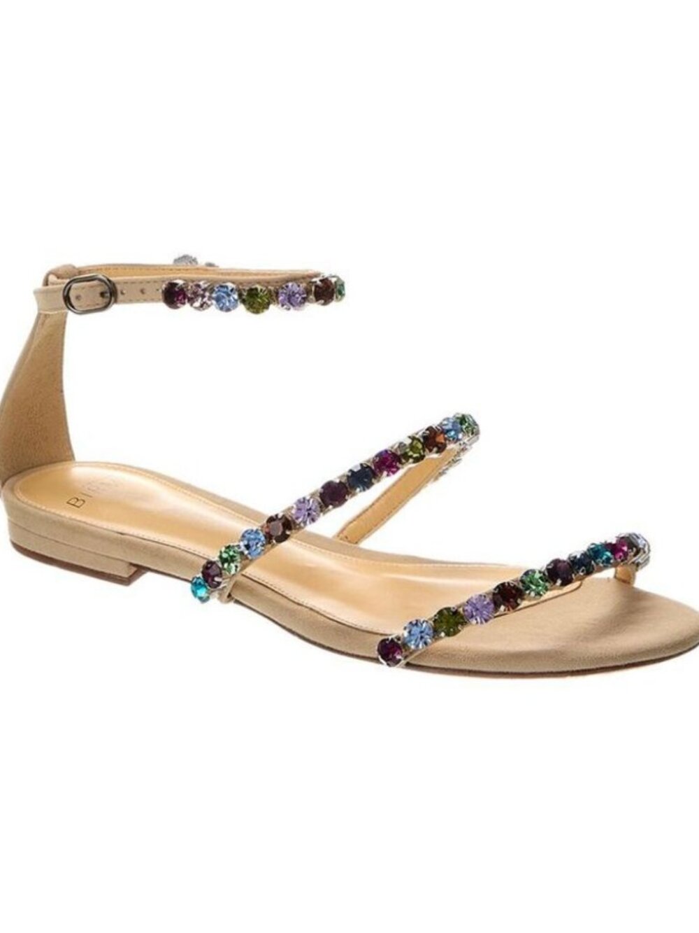 Womens Alexandre Birman Alexa Suede Flat Crystal Ankle Strap Sandals 37.5 US/7.5